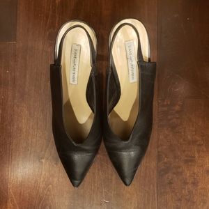 DVF Black Leather Pointed-toe Slingback Pumps 9.5